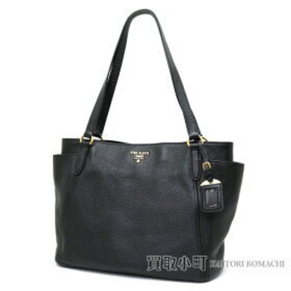 Prada calfskin tote bag metal logo leather shoulder handbag UWL VITDAINO NERO